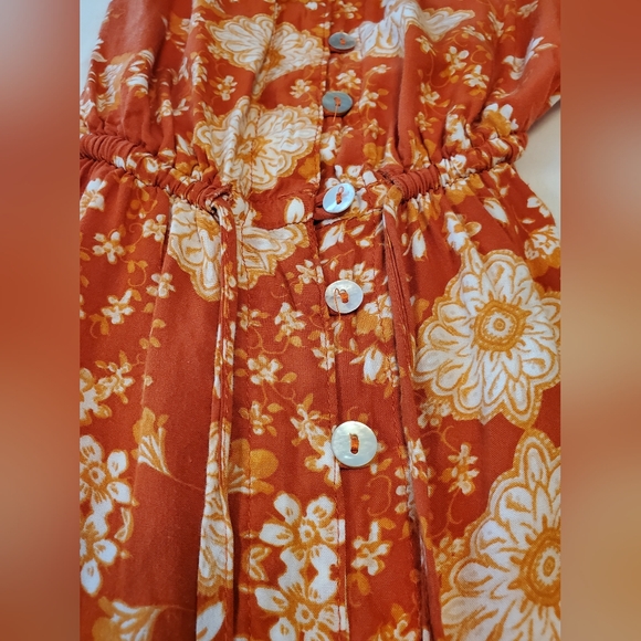 Anthropologie Abel the Label Rustica Floral Orange Hi Low Midi Dress Women´s M - Picture 7 of 7